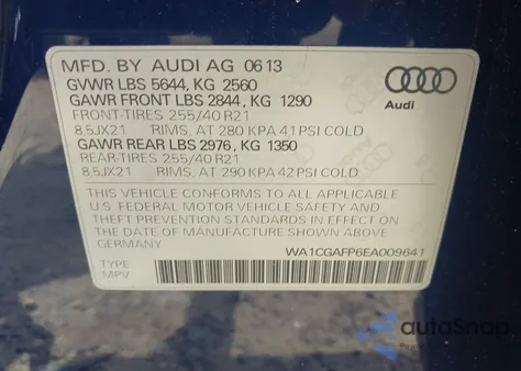 2014 Audi Sq5 3.0T Premium Plus from USA, damaged, VIN WA1CGAFP6EA009641